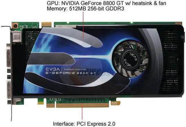 Alt view image 3 of 5 - EVGA GeForce 8800 GT 512MB GDDR3 PCI Express 2.0 x16 SLI Support Graphics Card 512-P3-N801-RX