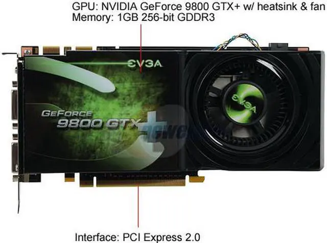 Alt view image 3 of 6 - EVGA GeForce 9800 GTX+ 1GB GDDR3 PCI Express 2.0 x16 SLI Support Graphics Card 01G-P3-N880-AR