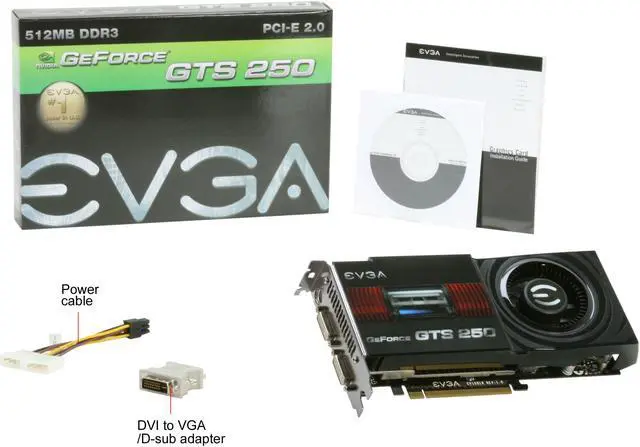 Alt view image 5 of 5 - EVGA GeForce GTS 250 512MB DDR3 PCI Express 2.0 x16 SLI Support Graphics Card 512-P3-1153-TR