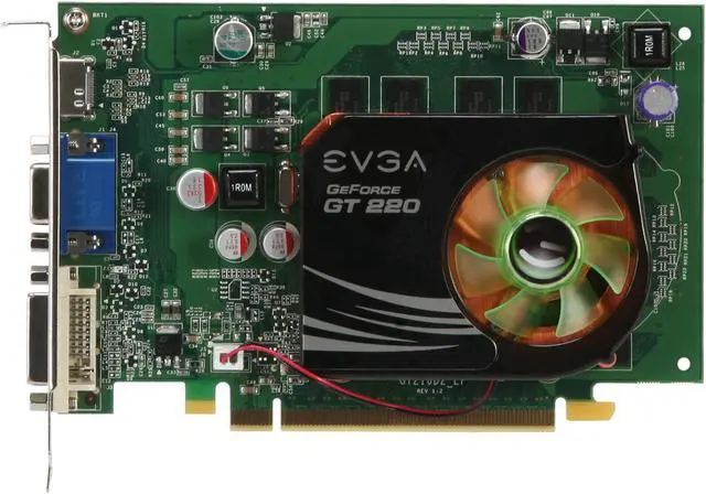 Alt view image 3 of 5 - EVGA GeForce GT 220 1GB DDR2 PCI Express 2.0 x16 Graphics Card 01G-P3-1225-LR