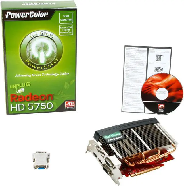 Alt view image 5 of 5 - PowerColor Go! Green Radeon HD 5750 1GB GDDR5 PCI Express 2.1 x16 CrossFireX Support Graphics Card AX5750 1GBD5-NS3DH