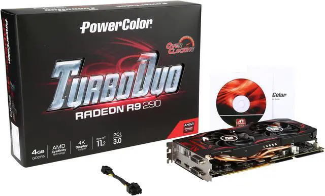 Alt view image 6 of 6 - PowerColor TurboDuo Radeon R9 290 4GB GDDR5 PCI Express 3.0 CrossFireX Support ATX Graphics Card AXR9 290 4GBD5-TDHEV2/OC