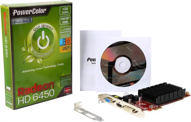 Alt view image 5 of 5 - PowerColor Go! Green Radeon HD 6450 1GB DDR3 PCI Express x1 CrossFireX Support Low Profile Graphics Card AE6450 1GBK3-NHE