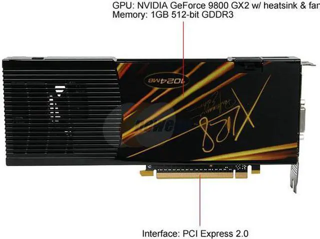 Alt view image 4 of 6 - PNY XLR8 GeForce 9800 GX2 1GB (512MB per GPU) GDDR3 PCI Express 2.0 x16 SLI Support Graphics Card VCG98GX2XPB