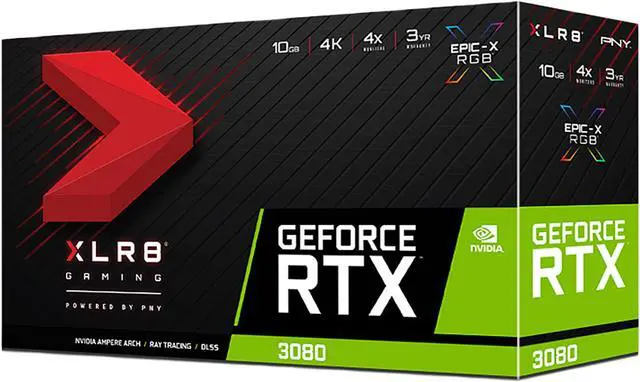 Alt view image 7 of 8 - PNY GeForce RTX 3080 10GB XLR8 Gaming REVEL EPIC-X RGB Triple Fan Graphics Card, VCG308010TFXPPB