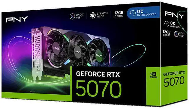 Alt view image 10 of 10 - PNY ARGB OC GeForce RTX 5070 12GB 192-Bit GDDR7 PCI Express 5.0 DLSS 4.0 Graphics Card VCG507012TFXXPB1-O