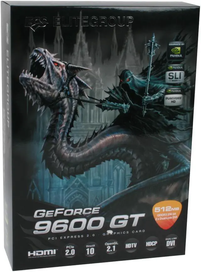 Alt view image 8 of 8 - ECS GeForce 9600 GT 512MB GDDR3 PCI Express 2.0 x16 SLI Support Graphics Card N9600GT-512MX EDM