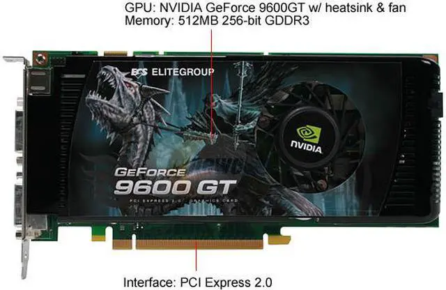 Alt view image 3 of 8 - ECS GeForce 9600 GT 512MB GDDR3 PCI Express 2.0 x16 SLI Support Graphics Card N9600GT-512MX EDM