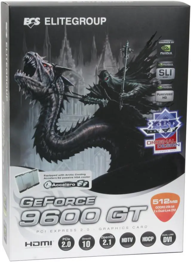 Alt view image 8 of 8 - ECS GeForce 9600 GT 512MB GDDR3 PCI Express 2.0 x16 SLI Support Graphics Card N9600GT-512MX-P