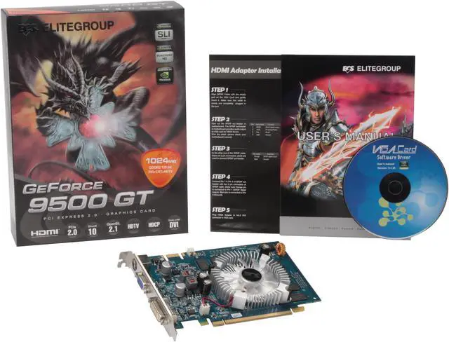 Alt view image 4 of 4 - ECS GeForce 9500 GT 1GB GDDR2 PCI Express 2.0 x16 SLI Support Graphics Card N9500GT-1GDS-F