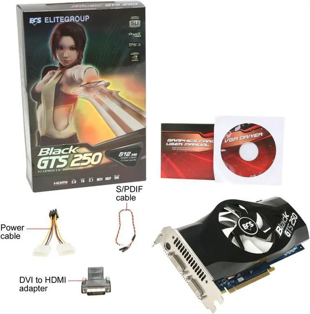 Alt view image 6 of 6 - ECS Black Series GeForce GTS 250 512MB GDDR3 PCI Express 2.0 x16 SLI Support Graphics Card NBGTS250-512MX-F