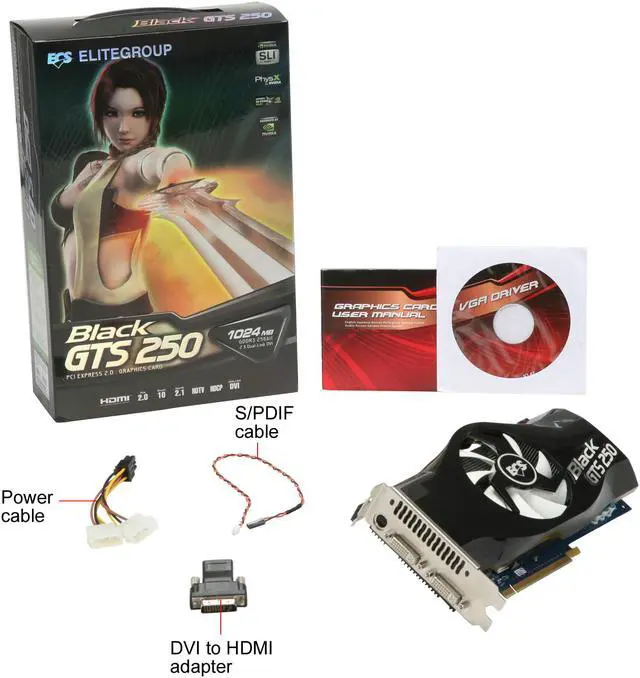 Alt view image 6 of 6 - ECS Black Series GeForce GTS 250 1GB GDDR3 PCI Express 2.0 x16 SLI Support Graphics Card NBGTS250-1GMU-F