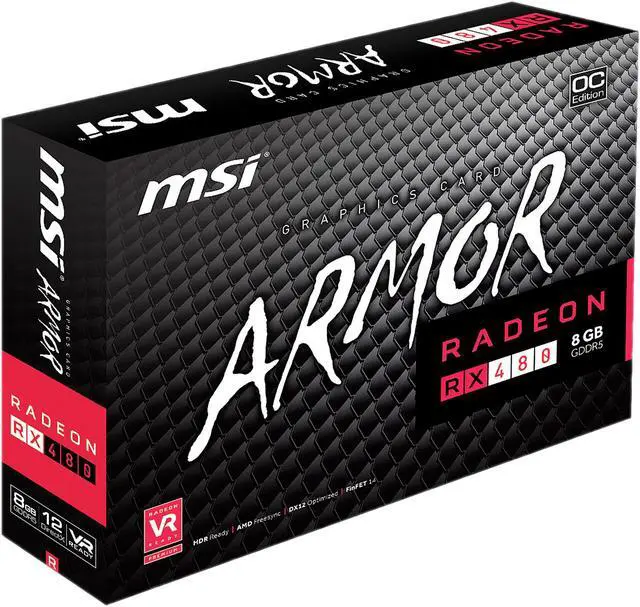Alt view image 11 of 11 - MSI Radeon RX 480 8GB GDDR5 PCI Express 3.0 x16 CrossFireX Support Graphics Card RX 480 ARMOR 8G OC