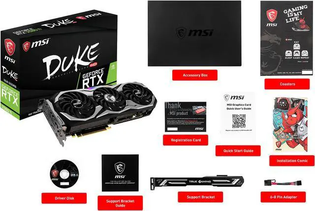 Alt view image 9 of 9 - MSI GeForce RTX 2080 Ti 11GB GDDR6 PCI Express 3.0 x16 SLI Support Graphics Card RTX 2080 Ti DUKE 11G OC