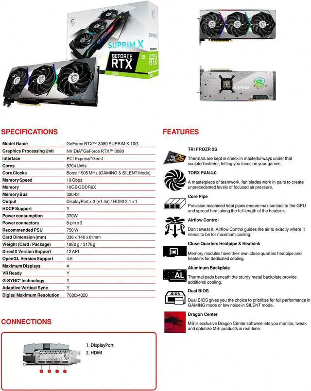 Alt view image 4 of 5 - MSI Suprim GeForce RTX 3080 10GB GDDR6X PCI Express 4.0 Graphics Card RTX 3080 SUPRIM X 10G