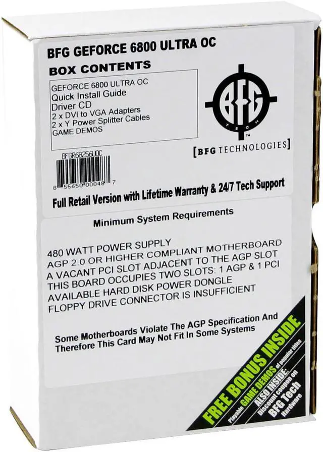 Alt view image 5 of 5 - BFG Tech GeForce 6800Ultra 256MB GDDR3 AGP 4X/8X Graphics Card BFGR68256UOC - OEM