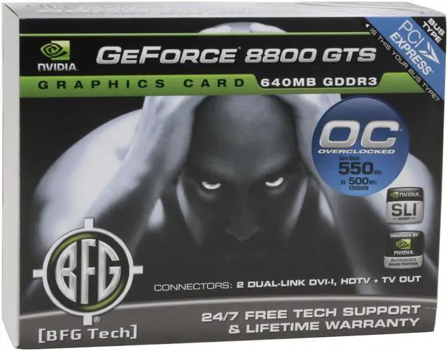 Alt view image 7 of 7 - BFG Tech GeForce 8800 GTS 640MB GDDR3 PCI Express x16 SLI Support Graphics Card BFGR88640GTSOCE