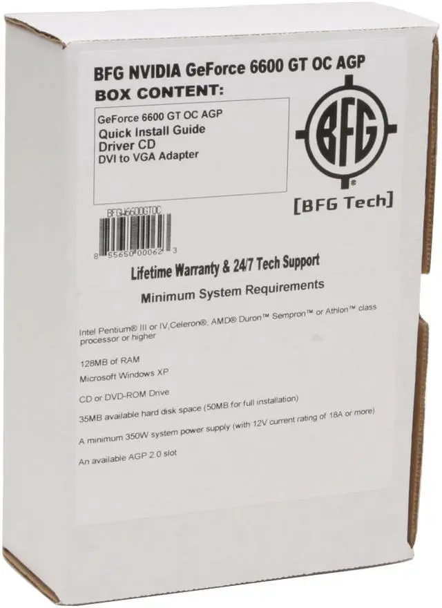 Alt view image 7 of 7 - BFG Tech GeForce 6600GT 128MB GDDR3 AGP 4X/8X Graphics Card BFGW6600GTOC - OEM