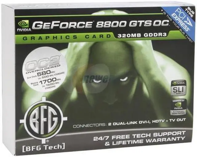 Alt view image 8 of 8 - BFG Tech GeForce 8800 GTS 320MB GDDR3 PCI Express x16 SLI Support Graphics Card BFGR88320GTSOC2E