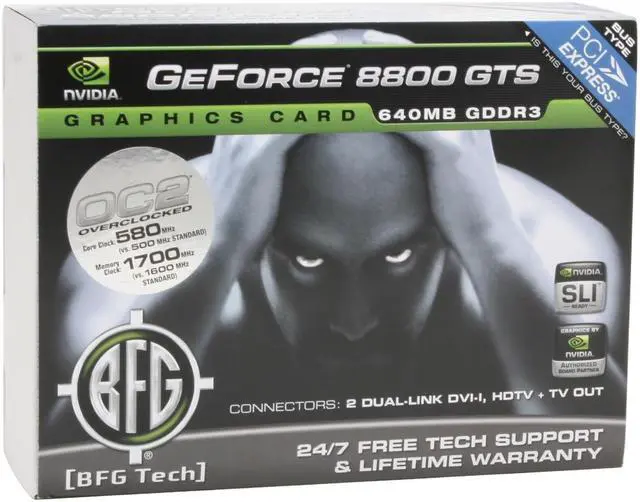 Alt view image 8 of 8 - BFG Tech GeForce 8800 GTS 640MB GDDR3 PCI Express x16 SLI Support Graphics Card BFGR88640GTSOC2E