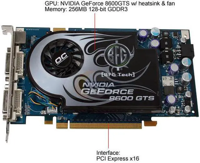 Alt view image 2 of 2 - BFG Tech GeForce 8600 GTS 256MB GDDR3 PCI Express x16 SLI Support Graphics Card BFGE86256GTSOCFE