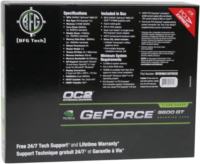 Alt view image 8 of 8 - BFG Tech GeForce 9600 GT 512MB GDDR3 PCI Express 2.0 x16 SLI Support Graphics Card BFGE96512GTOC2E