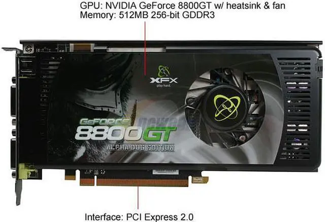 Alt view image 2 of 9 - XFX GeForce 8800 GT 512MB GDDR3 PCI Express 2.0 x16 SLI Support Graphics Card PVT88PYDQ4