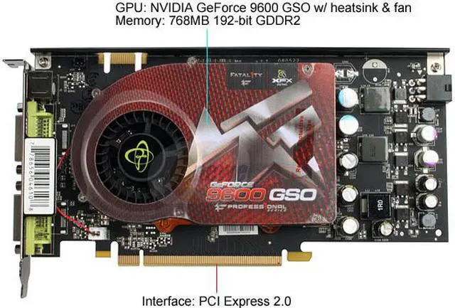 Alt view image 2 of 4 - XFX PVT96OS1S4 GeForce 9600 GSO Fatality Edition 768MB 192-bit GDDR2 PCI Express 2.0 x16 HDCP Ready SLI Supported Video Card