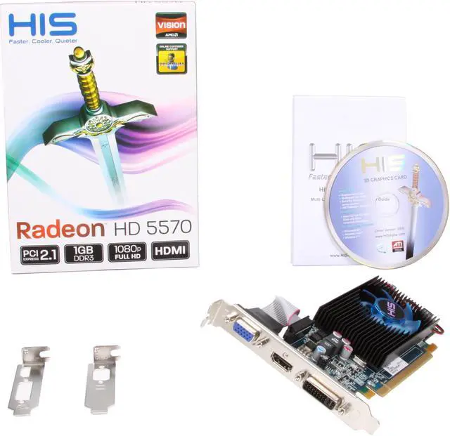 Alt view image 5 of 5 - HIS Radeon HD 5570 1GB DDR3 PCI Express 2.1 x16 CrossFireX Support Low Profile Ready Graphics Card H557F1G