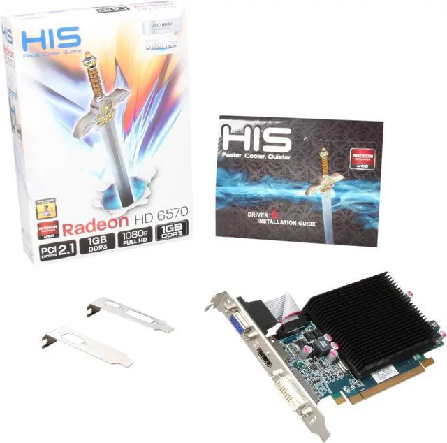Alt view image 5 of 5 - HIS Radeon HD 6570 1GB DDR3 PCI Express 2.1 x16 Low Profile Ready Graphics Card H657H1G