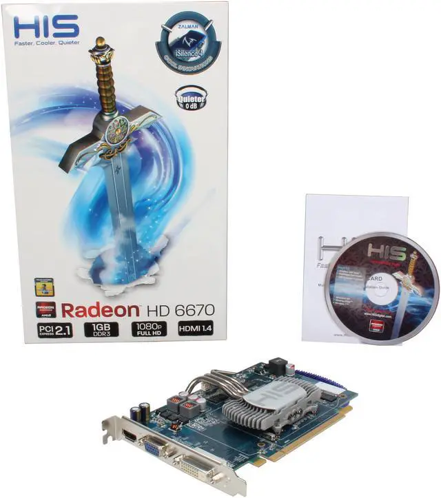 Alt view image 5 of 5 - HIS iSilence 4 Radeon HD 6670 1GB DDR3 PCI Express 2.1 x16 Graphics Card H667PS1G