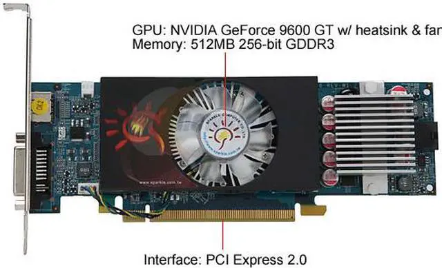 Alt view image 3 of 6 - SPARKLE GeForce 9600 GT 512MB GDDR3 PCI Express 2.0 x16 Low Profile Ready Graphics Card SX96GT512D3L-NM