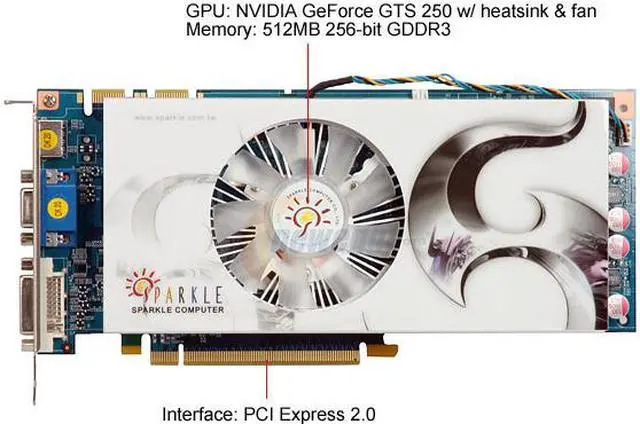 Alt view image 3 of 4 - SPARKLE GeForce GTS 250 512MB GDDR3 PCI Express 2.0 x16 SLI Support Graphics Card SXS250512D3-NM