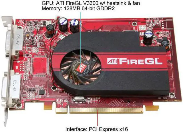 Alt view image 3 of 6 - AMD FireGL V3300 100-505135 128MB GDDR2 PCI Express x16 Graphics Card