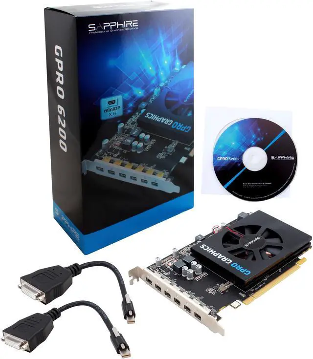 Alt view image 6 of 6 - SAPPHIRE GPRO 6200 Graphics Core Next (GCN) 4GB GDDR5 PCI Express 3.0 Low Profile Graphics Card 32258-00-20G