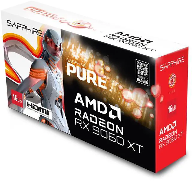 Alt view image 6 of 9 - SAPPHIRE PURE Radeon RX 9060 XT 16GB GDDR6 PCI Express 5.0 x16 ATX Graphics Card 11350-02-20G