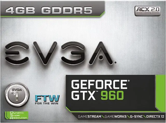 Alt view image 8 of 8 - EVGA GeForce GTX 960 04G-P4-3969-KR 4GB FTW GAMING w/ACX 2.0+, Whisper Silent Cooling w/ Free Installed Backplate Graphics Card