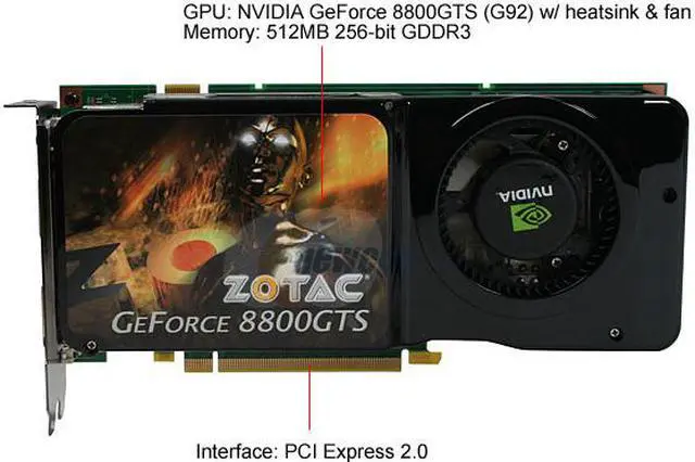 Alt view image 3 of 5 - ZOTAC GeForce 8800GTS (G92) 512MB GDDR3 PCI Express 2.0 x16 SLI Support Graphics Card ZT-88SES2P-FSP