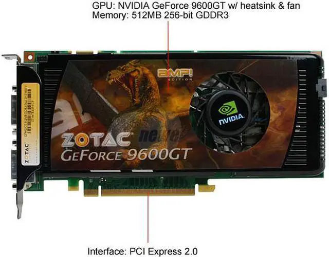 Alt view image 3 of 8 - ZOTAC GeForce 9600 GT 512MB GDDR3 PCI Express 2.0 x16 SLI Support Graphics Card ZT-96TES3P-FCP