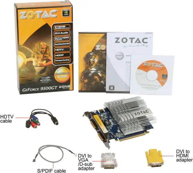Alt view image 5 of 5 - ZOTAC GeForce 9500 GT 512MB GDDR2 PCI Express x16 SLI Support Graphics Card ZT-95TEH3P-HSL