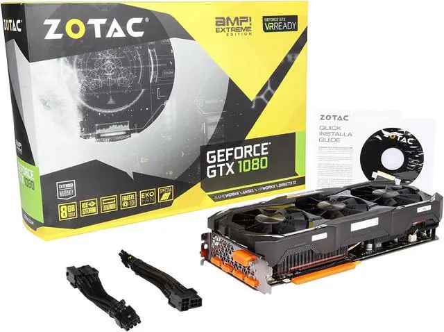 Alt view image 6 of 6 - ZOTAC GeForce GTX 1080 AMP! Extreme, ZT-P10800B-10P, 8GB GDDR5X IceStorm Cooling, Metal Wraparound Carbon ExoArmor exterior, Dual-blade EKO Fan, Spectra Lighting, PowerBoost, FREEZE fan stop