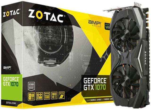Alt view image 7 of 8 - ZOTAC GeForce GTX 1070 AMP! Edition, ZT-P10700C-10P, 8GB GDDR5 IceStorm Cooling, Metal Wraparound Carbon ExoArmor exterior, Ultra-wide 100mm Fans, Spectra Lighting, PowerBoost, FREEZE fan stop
