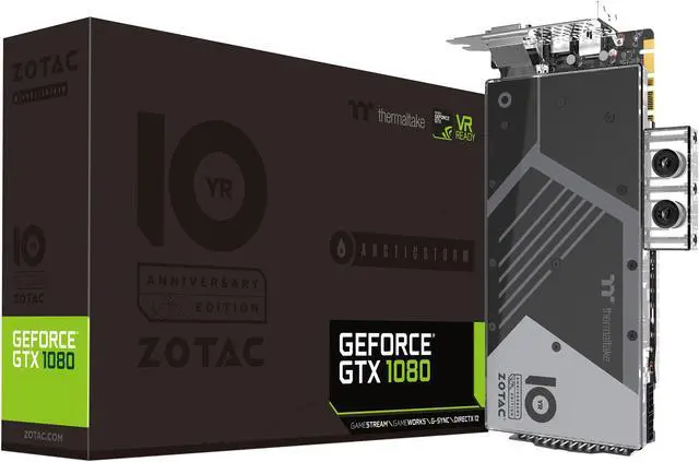 Alt view image 7 of 8 - ZOTAC GeForce GTX 1080 Arcticstorm Thermaltake, ZT-P10800G-30P, 8GB GDDR5X Liquid Cooling Waterblock, Metal Wraparound backplate, Direct Copper Contact, Spectra Lighting, PowerBoost
