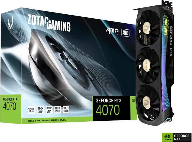 Alt view image 9 of 9 - ZOTAC GAMING GeForce RTX 4070 AMP AIRO DLSS 3 12GB GDDR6X 192-bit 21 Gbps PCIE 4.0 Gaming Graphics Card, IceStorm 2.0 Advanced Cooling, SPECTRA 2.0 RGB Lighting, ZT-D40700F-10P