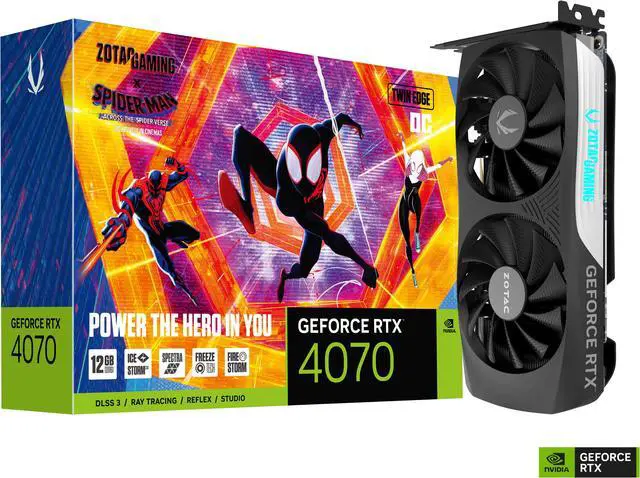 Alt view image 12 of 12 - ZOTAC GAMING GeForce RTX 4070 Twin Edge OC Spider-Man: Across the Spider-Verse Inspired Graphics Card Bundle, ZT-D40700H-10SMP