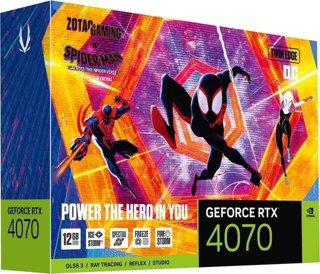 Alt view image 10 of 12 - ZOTAC GAMING GeForce RTX 4070 Twin Edge OC Spider-Man: Across the Spider-Verse Inspired Graphics Card Bundle, ZT-D40700H-10SMP