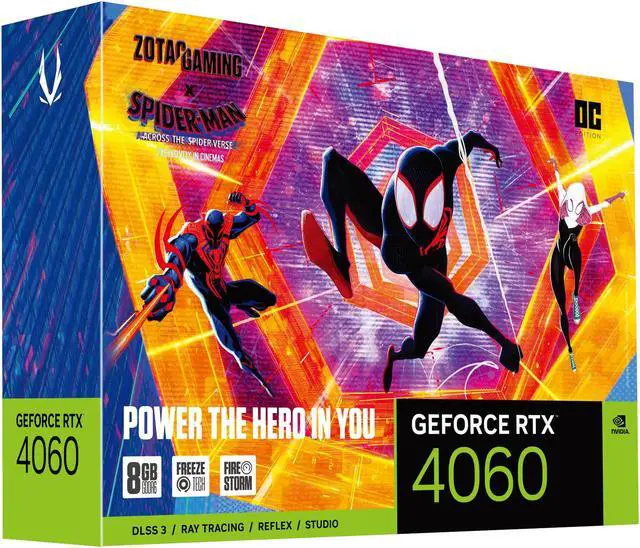 Alt view image 9 of 11 - ZOTAC GAMING GeForce RTX 4060 8GB OC Spider-Man: Across the Spider-Verse Inspired Graphics Card Bundle, ZT-D40600P-10SMP