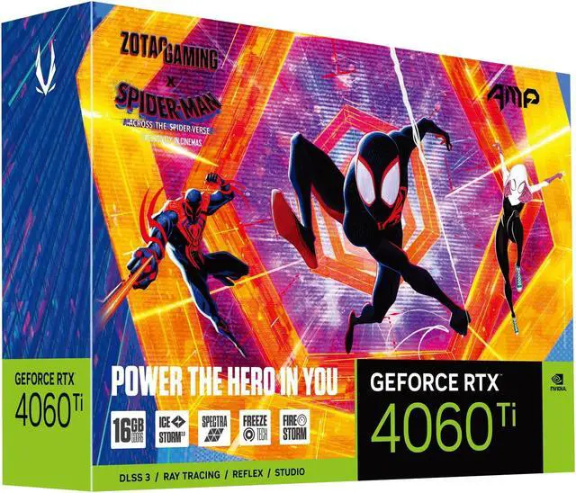 Alt view image 9 of 12 - ZOTAC GAMING GeForce RTX 4060 Ti 16GB AMP Spider-Man: Across the Spider-Verse Inspired Graphics Card Bundle, ZT-D40620F-10SMP