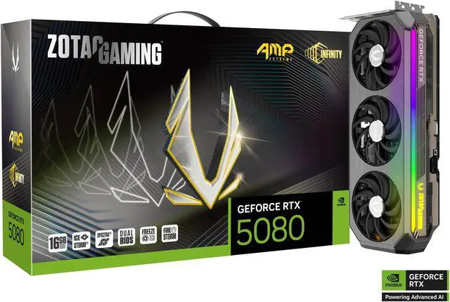 Alt view image 2 of 8 - ZOTAC AMP Extreme Infinity GeForce RTX 5080 16GB 256-Bit GDDR7 PCI-Express 5.0 DLSS 4.0 Graphics Card ZT-B50800B-10P