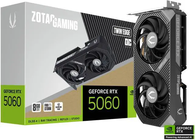 Alt view image 8 of 8 - ZOTAC GAMING GeForce RTX 5060 Twin Edge OC DLSS 4 8GB GDDR7 128-bit 28 Gbps PCIE 5.0 Gaming Graphics Card, SFF-ready compact card, ZT-B50600H-10M